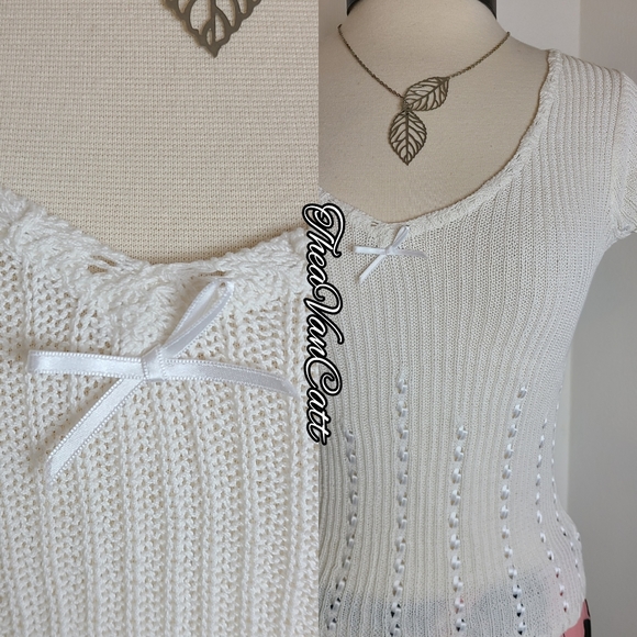 Betsey Johnson New York π vintage 90s y2k ribbon details cotton ribbed knit top - Picture 3 of 7